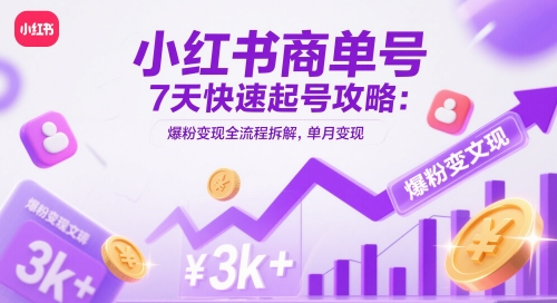 小红书商单号7天快速起号攻略：爆粉变现全流程拆解，单月变现3k+-迦哆网创社