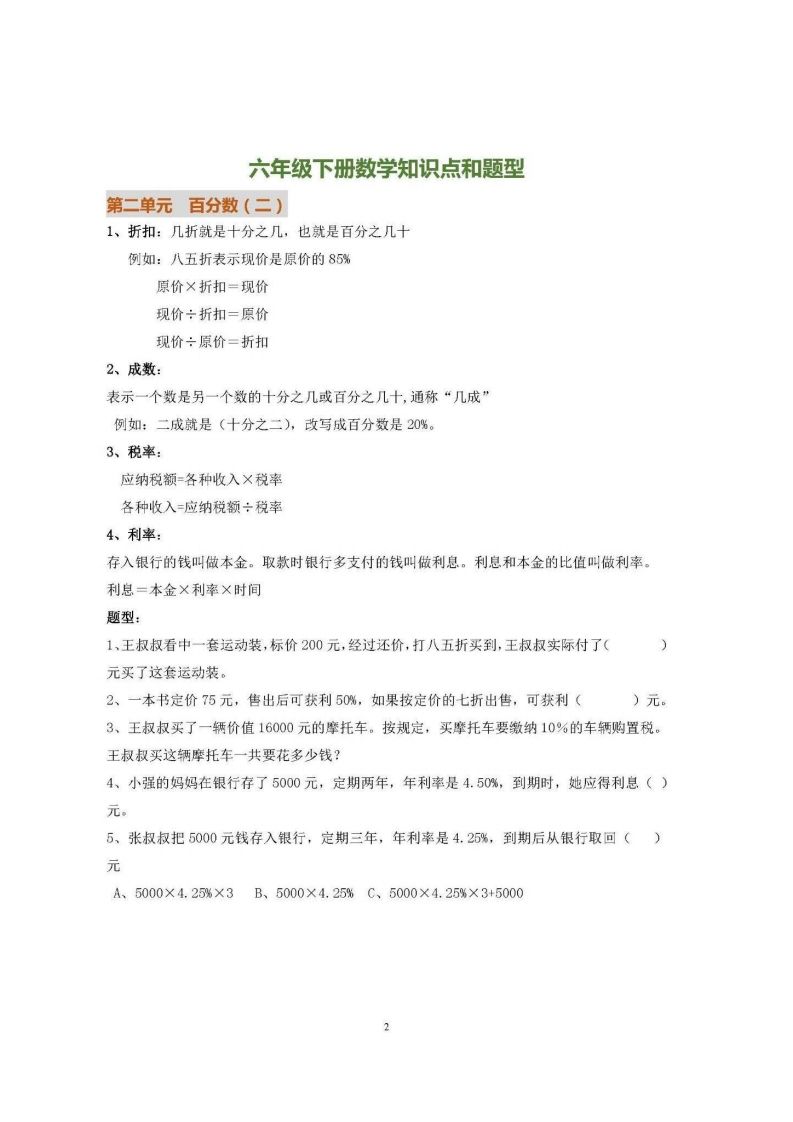 六下人教版数学全册知识要点-迦哆网创社