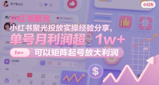小红书聚光投放实操经验分享，单号月利润超1w+，可以矩阵起号放大利润-迦哆网创社