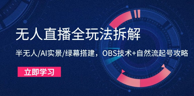 无人直播全玩法拆解：半无人/AI实景/绿幕搭建，OBS技术+自然流起号攻略-迦哆网创社