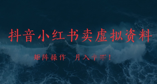 抖音小红书卖虚拟资料，市场需求一直存在，矩阵操作，月入1w+-迦哆网创社