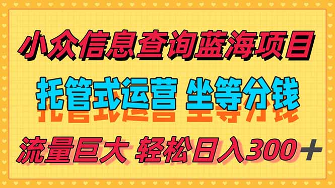 稳定日入300＋，小众信息查询蓝海项目，全程懒人式托管，解放你的时间-迦哆网创社
