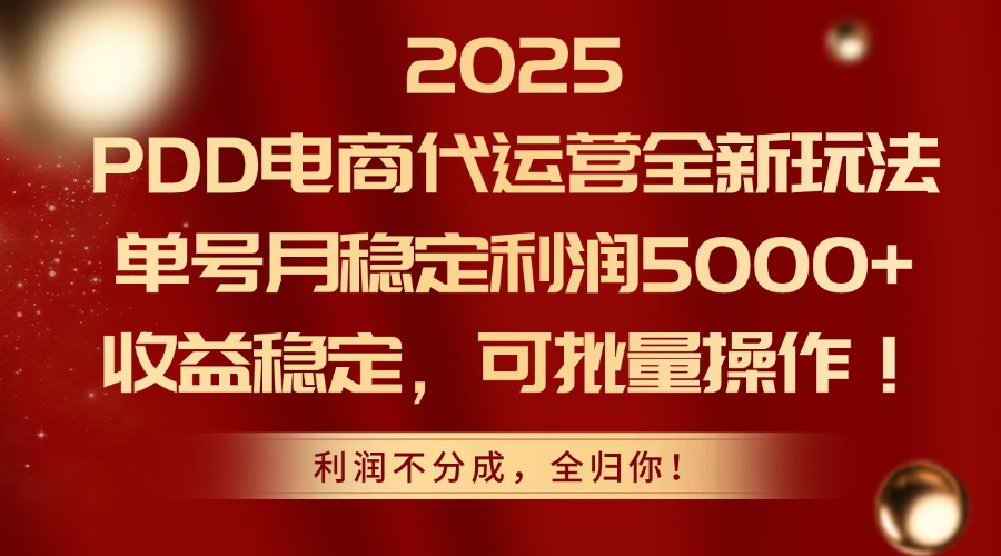 2025PDD电商代运营全新玩法，单号月稳定利润5000+，收益稳定，可批量操作-迦哆网创社