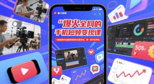 爆火全网的手机短视频变现课，0基础教你拍摄剪辑涨粉运营变现，用一部手机挣钱-迦哆网创社
