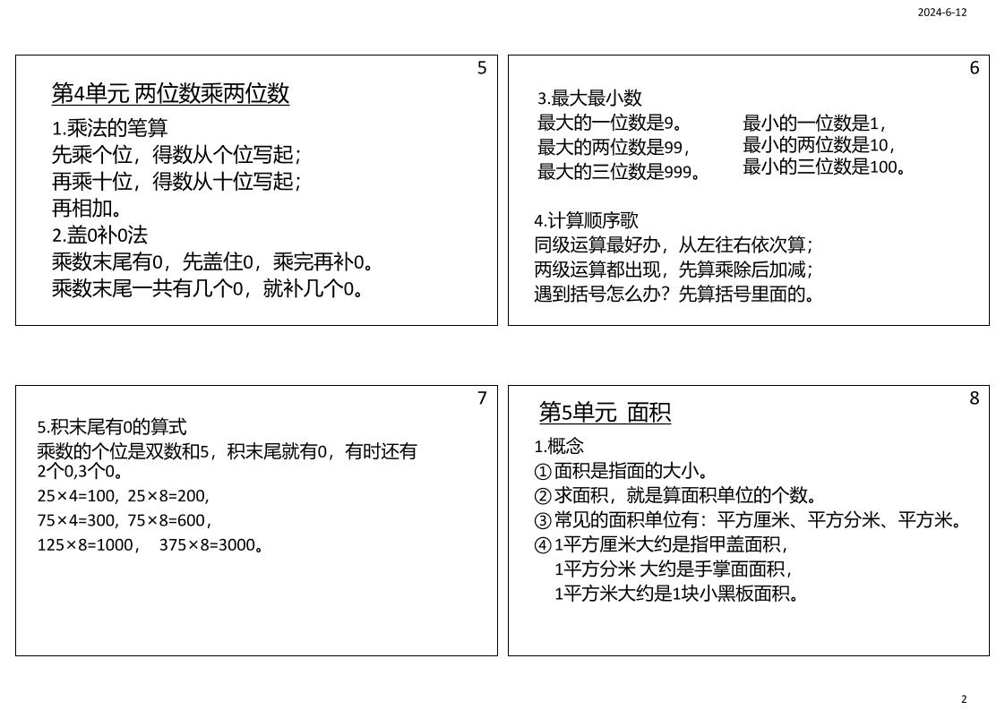 三年级数学下册必背笔记课课贴（4图）-迦哆网创社