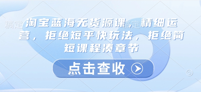 淘宝蓝海无货源课，精细运营，拒绝短平快玩法，拒绝简短课程凑章节-迦哆网创社
