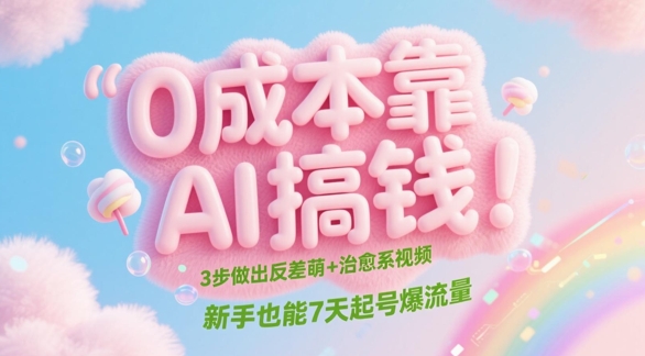 0成本靠AI搞钱！3步做出反差萌+治愈系视频，新手也能7天起号爆流量-迦哆网创社
