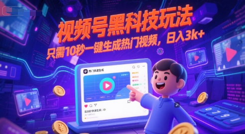 视频号黑科技玩法，只需10秒一键生成热门视频，日入3k+【揭秘】-迦哆网创社