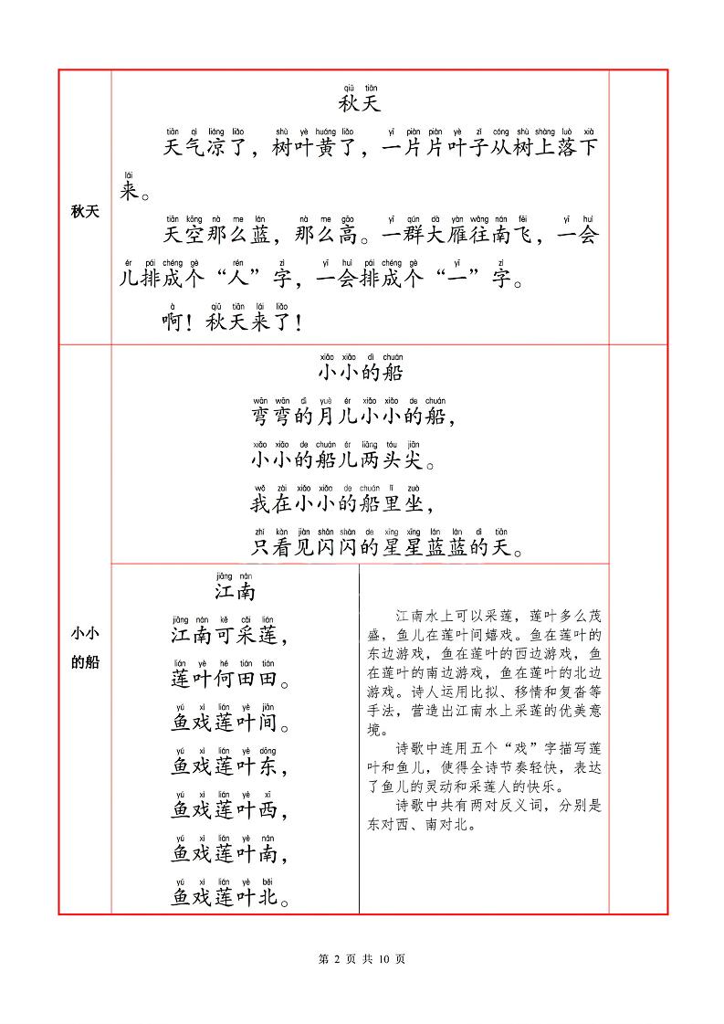 一上语文必背内容+默写表-迦哆网创社