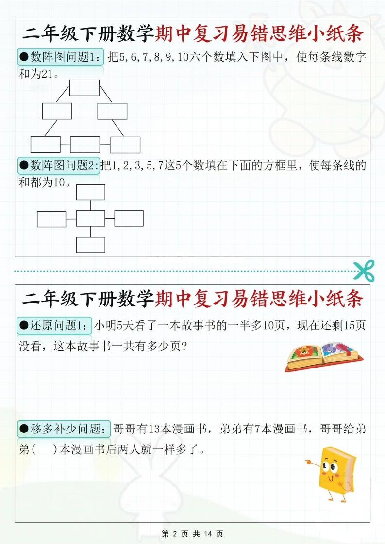 二下数学期中复习易错思维小纸条（含答案14页）-迦哆网创社