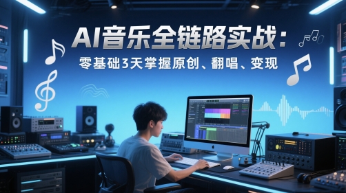 AI音乐全链路实战变现课：零基础3天掌握原创、翻唱、变现-迦哆网创社