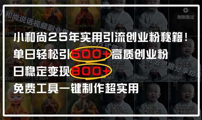 小和尚2025年实用引流秘籍！单日轻松引500+高质量创业粉，日变现800+，…-迦哆网创社