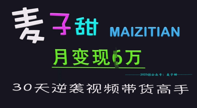 麦子甜30天逆袭视频带货高手，单月变现6W加特训营-迦哆网创社