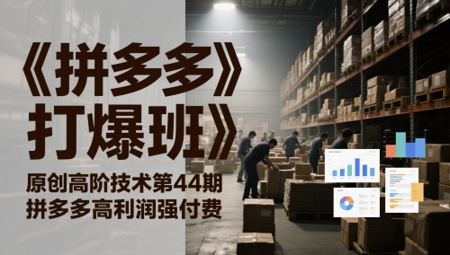 《拼多多打爆班》原创高阶技术第44期，拼多多高利润强付费-迦哆网创社