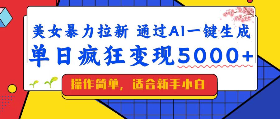 美女暴力拉新，通过AI一键生成，单日疯狂变现5000+，纯小白一学就会！-迦哆网创社
