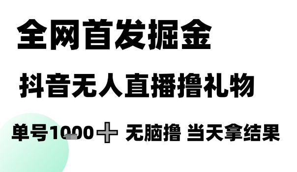 全网首发掘金抖音无人直播撸礼物，单号1k +无脑撸，当天拿结果【揭秘】-迦哆网创社