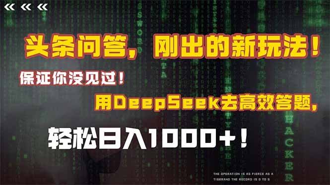 头条问答，刚出的新玩法！保证你没见过！结合Deepseek高效答题，日入1000+-迦哆网创社