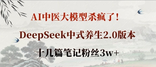 AI中医大模型杀疯了！DeepSeek中式养生2.0版本，十几篇笔记粉丝3w+-迦哆网创社