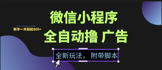 微信小程序全自动撸广告项目，彻底解决没流量的问题，新手一天8张+【揭秘】-迦哆网创社
