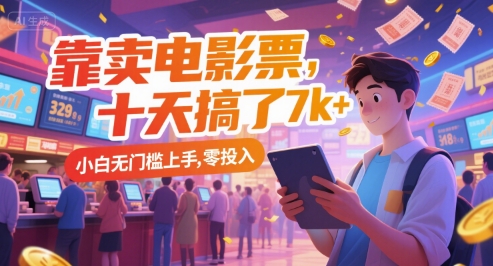 靠卖电影票，十天搞了7k+，小白无门槛上手，零投入【揭秘】-迦哆网创社