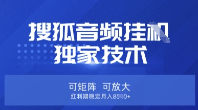 【搜狐音频挂G】独家技术，可矩阵可放大，红利期稳定月入8k【揭秘】-迦哆网创社