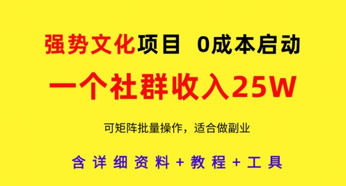 强势文化项目，一个社群收入25个W，0成本启动，可矩阵批量操作，原创详细实操教程-迦哆网创社