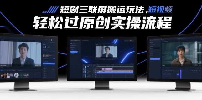 短剧三联屏搬运玩法，短剧搬运轻松过原创实操流程-迦哆网创社