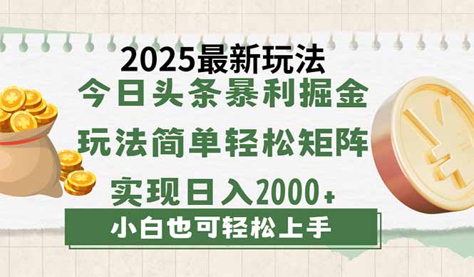 今日头条2025最新玩法，思路简单，复制粘贴，轻松实现矩阵日入2000+-迦哆网创社