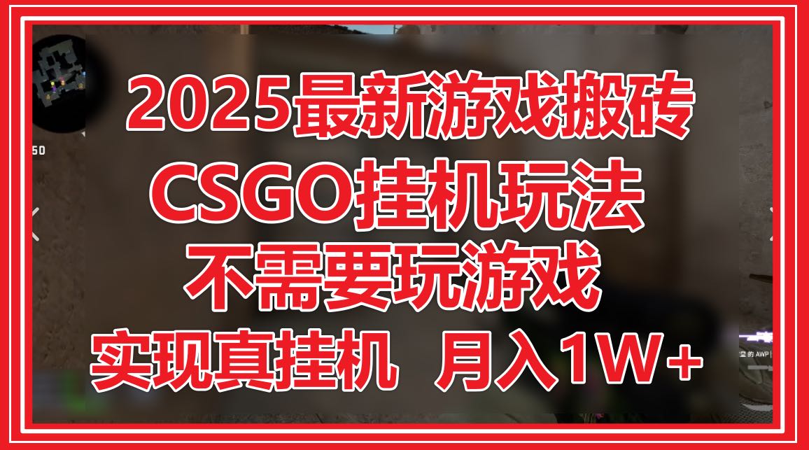 2025最新游戏搬砖，CSGO挂机，不需要玩游戏，实现真挂机，月入1W+-迦哆网创社