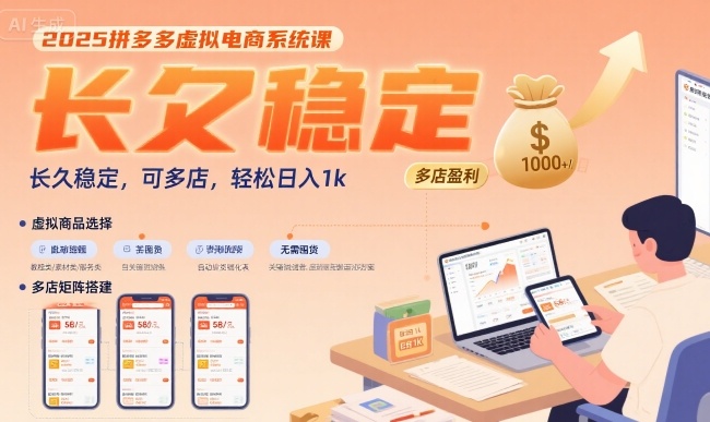 2025拼多多虚拟电商系统课，长久稳定，可多店，轻松日入1k-迦哆网创社