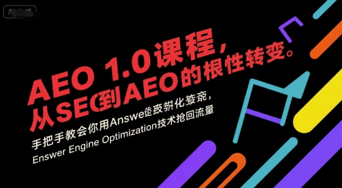 AEO 1.0 课程，从SEO到AE0的基命性转变，手把手教会你用AnswerEngineOptimization技术抢回流量-迦哆网创社