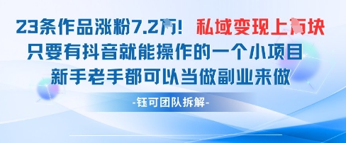 抖音私域项目23条作品涨粉7.2W，私域变现1W-迦哆网创社