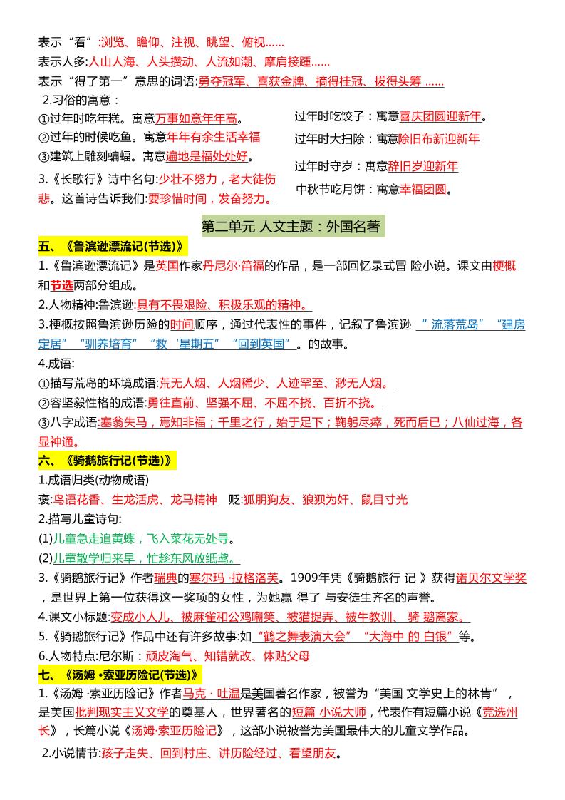 六年级下语文1-8单元常考知识点总结-迦哆网创社