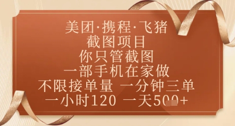 飞猪美团截图项目，你只管截图，一部手机在家做，正规平台无套路，一天5张+【揭秘】-迦哆网创社