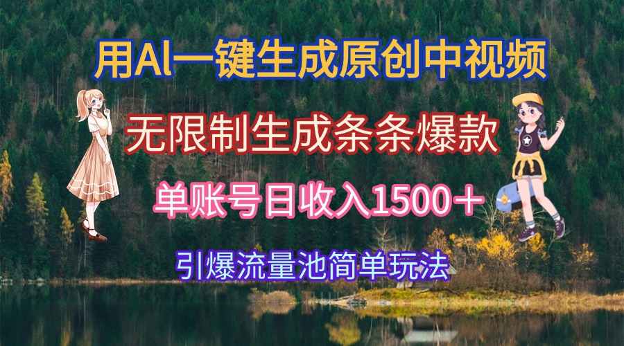 用Al一键生成原创中视频，无限制生成条条爆款，单账号日收入1500＋引爆…-迦哆网创社