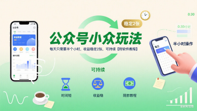 公众号小众玩法，每天只需要半个小时，收益稳定2张，可持续【附软件教程】-迦哆网创社
