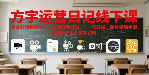 方宇运营日记线下课，包含剪辑制作技巧、拍摄引导过程、起号思维导图、选题等多个教学资料-迦哆网创社