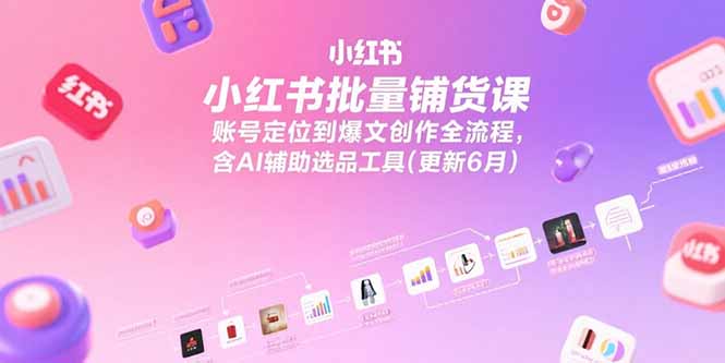 小红书批量铺货课，账号定位到爆文创作全流程，含AI辅助选品工具(更新6月-迦哆网创社