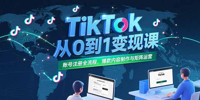 TikTok从0到1变现课，账号注册全流程，爆款内容制作与矩阵运营-迦哆网创社