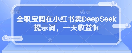 全职宝妈在小红书卖DeepSeek提示词，一天收益1k-迦哆网创社