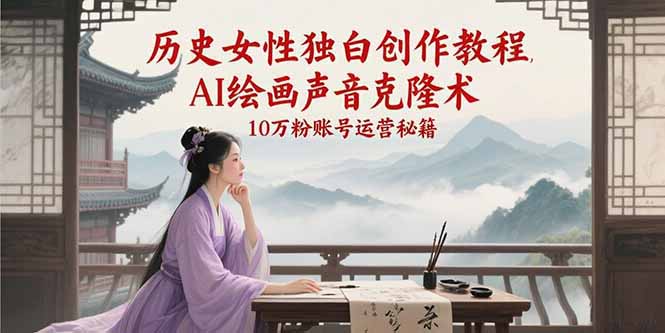 历史女性独白创作教程，AI绘画声音克隆术，10万粉账号运营秘籍-迦哆网创社