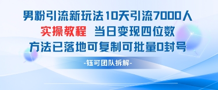 男粉引流新玩法10天引流7000人当日变现四位数可复制可批量0封号-迦哆网创社