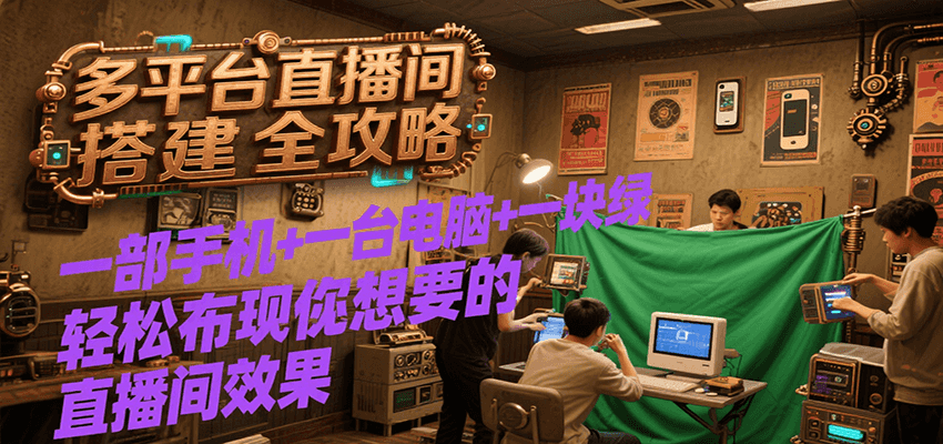 多平台直播间搭建全攻略，一部手机+一台电脑+一块绿布轻松实现你想要的直播间效果-迦哆网创社