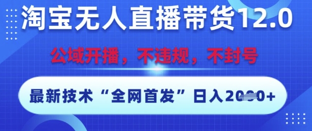 淘宝无人直播带货12.0，最新技术，不封号，不违规，操作简单，开播爆单，日入多张【揭秘】-迦哆网创社