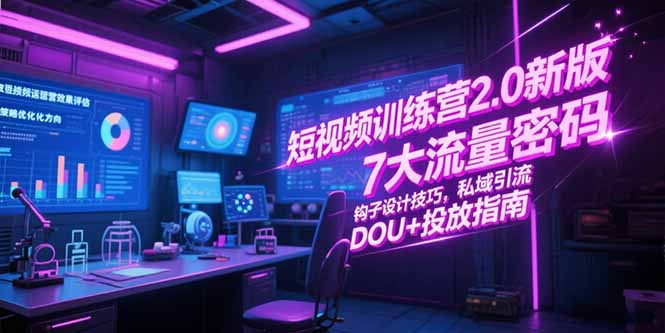 短视频训练营2.0新版，7大流量密码/钩子设计技巧/私域引流/DOU+投放指南-迦哆网创社