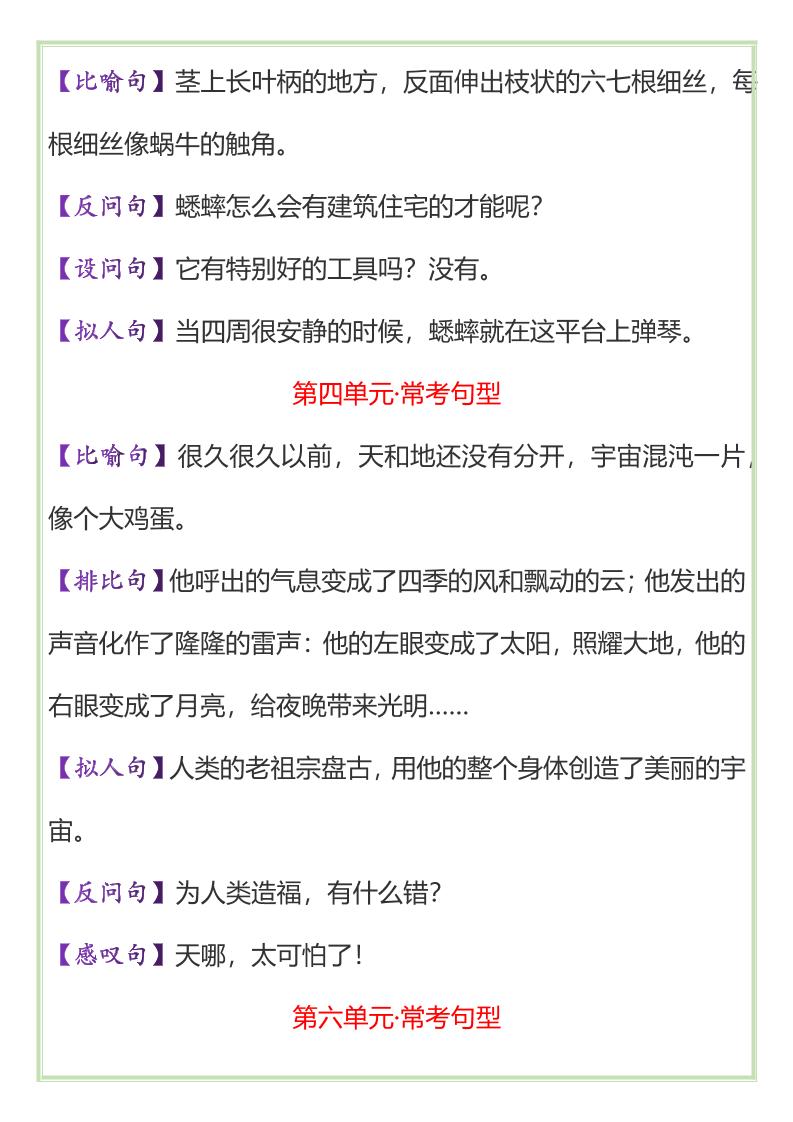 【2025秋新版】四年级上册语文必考课内重点句子+修辞手法-迦哆网创社