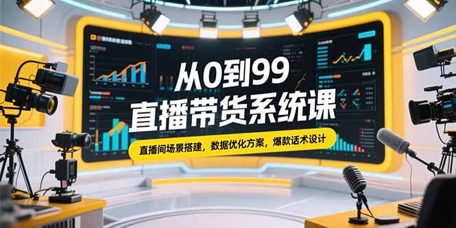 从0到99直播带货系统课，直播间场景搭建，数据优化方案，爆款话术设计-迦哆网创社