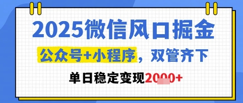2025微信风口掘金，公众号+小程序双管齐下，单日稳定变现1k+【揭秘】-迦哆网创社