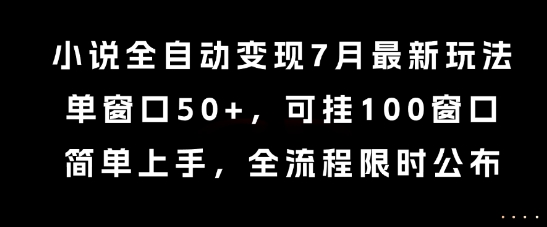 小说全自动变现7月玩法，单窗口50+，可挂100窗口，简单上手，全流程限时公布【揭秘】-迦哆网创社