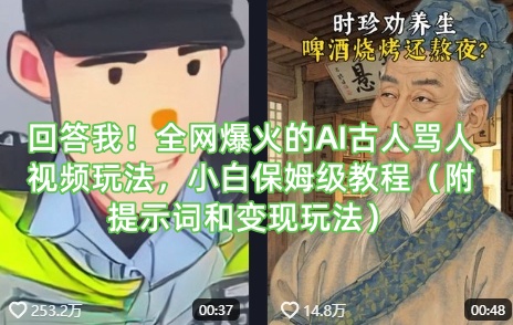 回答我！全网爆火的AI古人骂人视频玩法，小白保姆级教程(附提示词和变现玩法)-迦哆网创社
